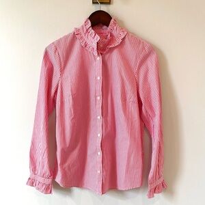 NWT JCrew Ruffle button down shirt blouse top in pink candy stripe S small